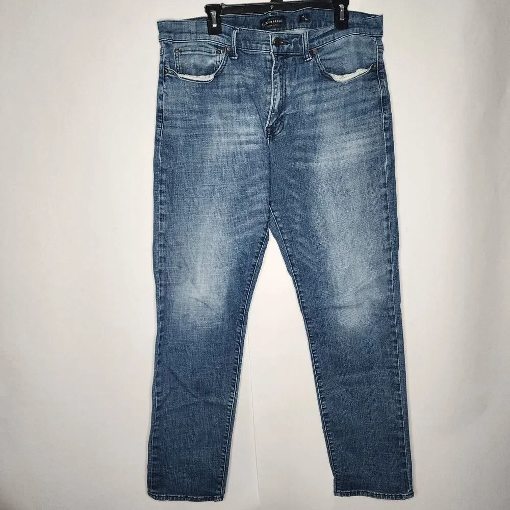 Lucky Brand 121 Slim Jeans Men's Size 38x34 Straight Leg Medium‎ Wash Blue Denim